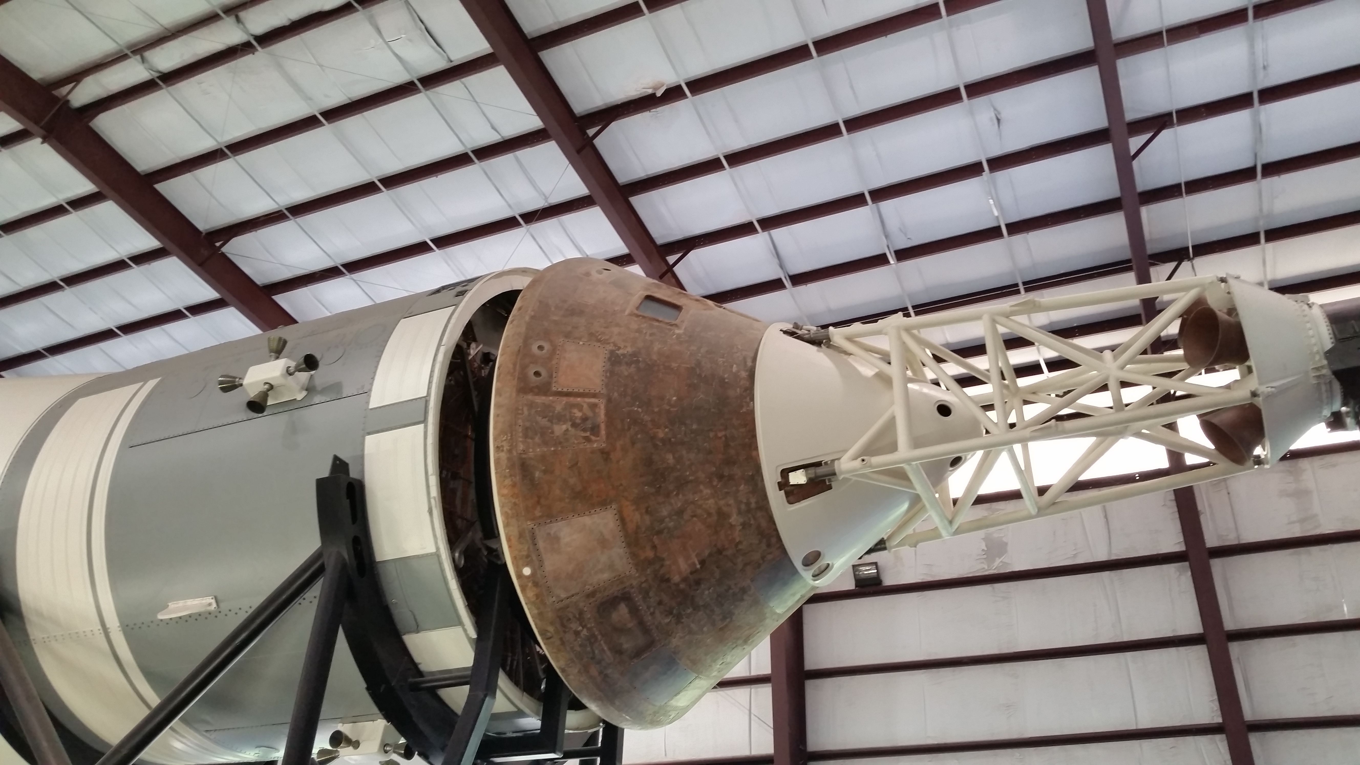 The Saturn V rocket and command module in Rocket Park at Space Center Houston.