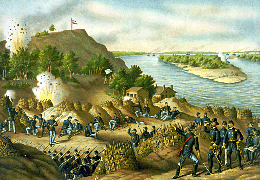 A Kurz and Allison lithograph depicting the Battle of Vicksburg.
