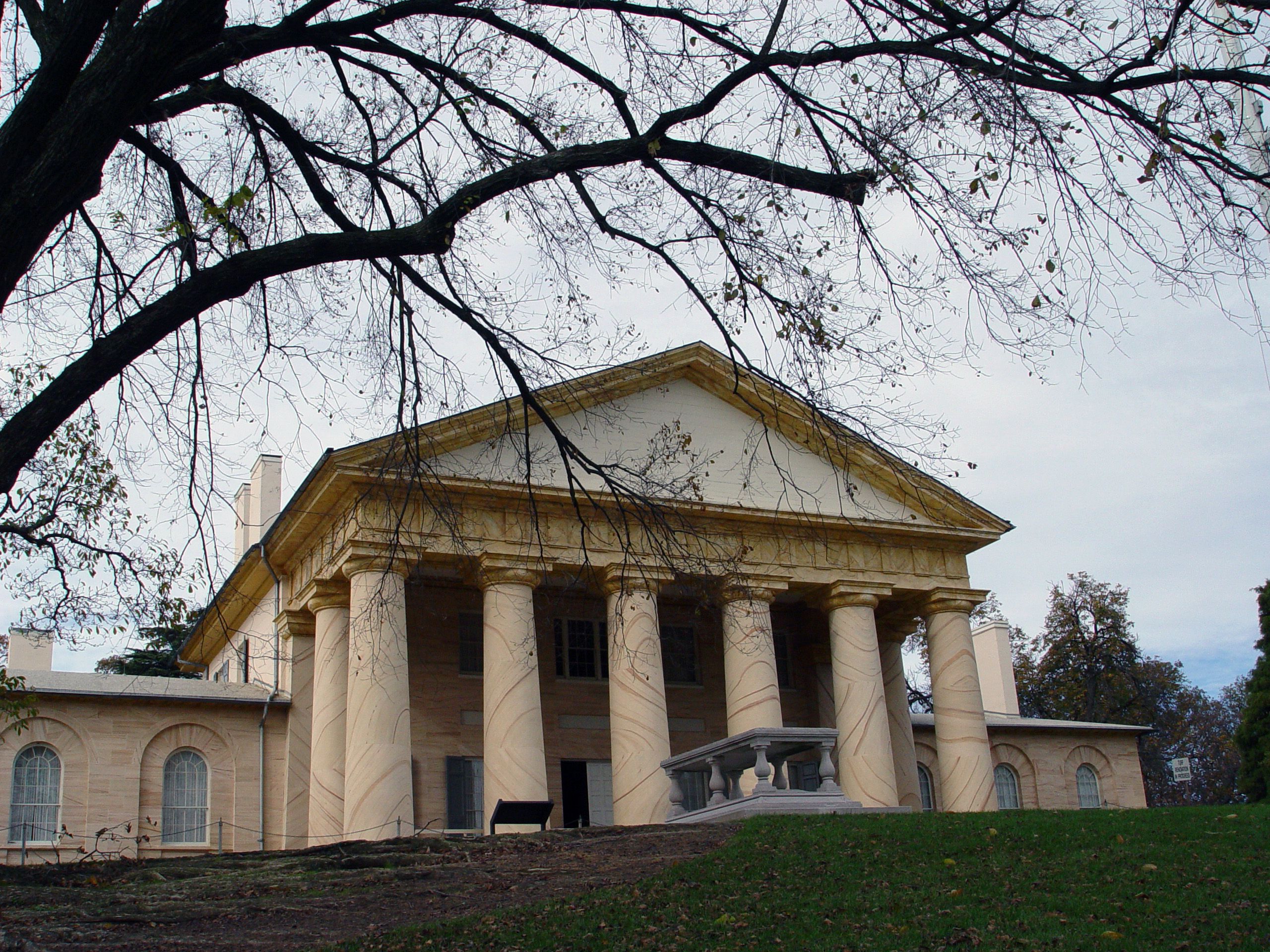 The front portico of Arlington House, overlooking Washington, D.C.