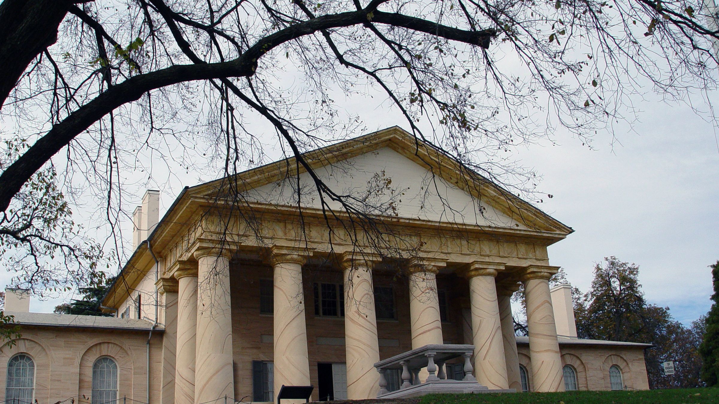 The front portico of Arlington House, overlooking Washington, D.C.