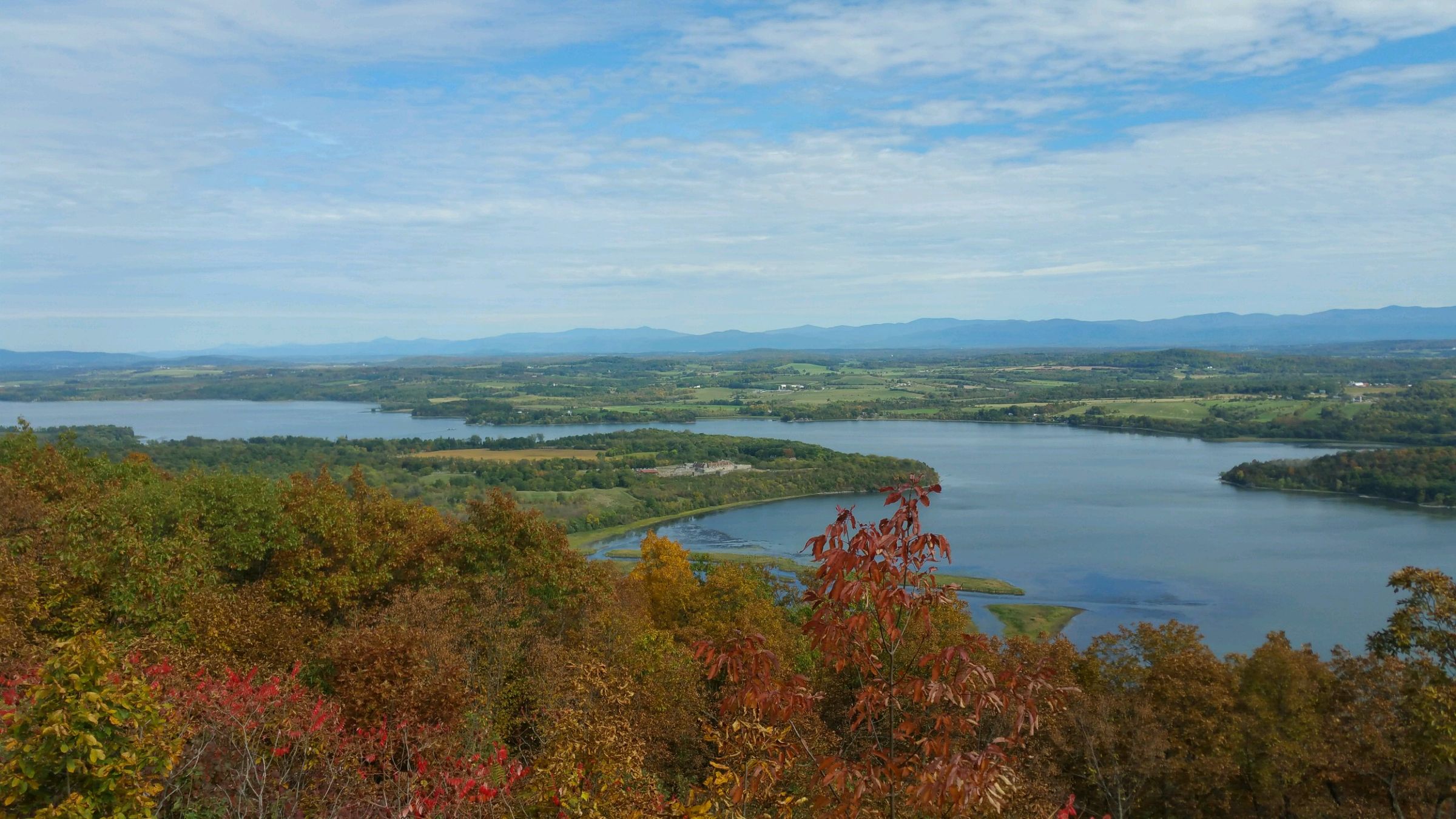 A view of Fort Ticonderoga's star-shaped ramparts from Mount Defiance.