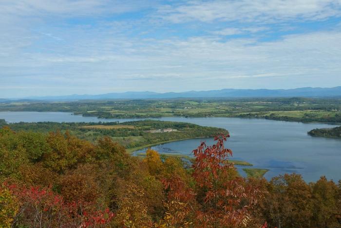 A view of Fort Ticonderoga's star-shaped ramparts from Mount Defiance.