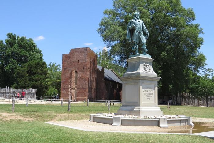 The statue of Captain John Smith overlooking the James River at Historic Jamestowne.