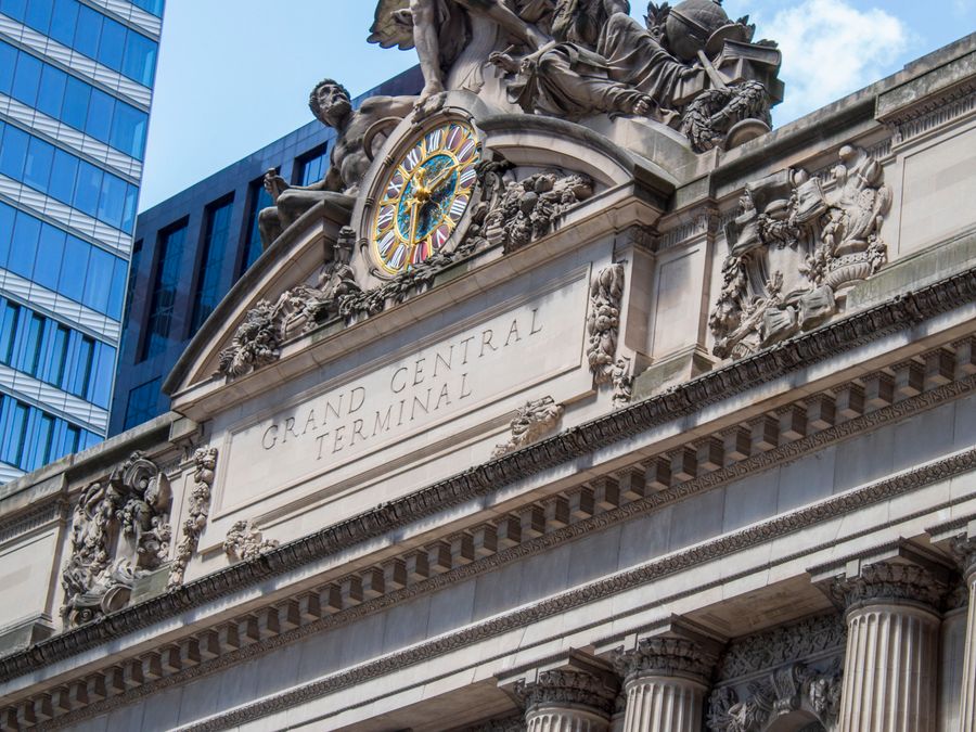 The Glory of Commerce sculpture on the 42nd Street facade.