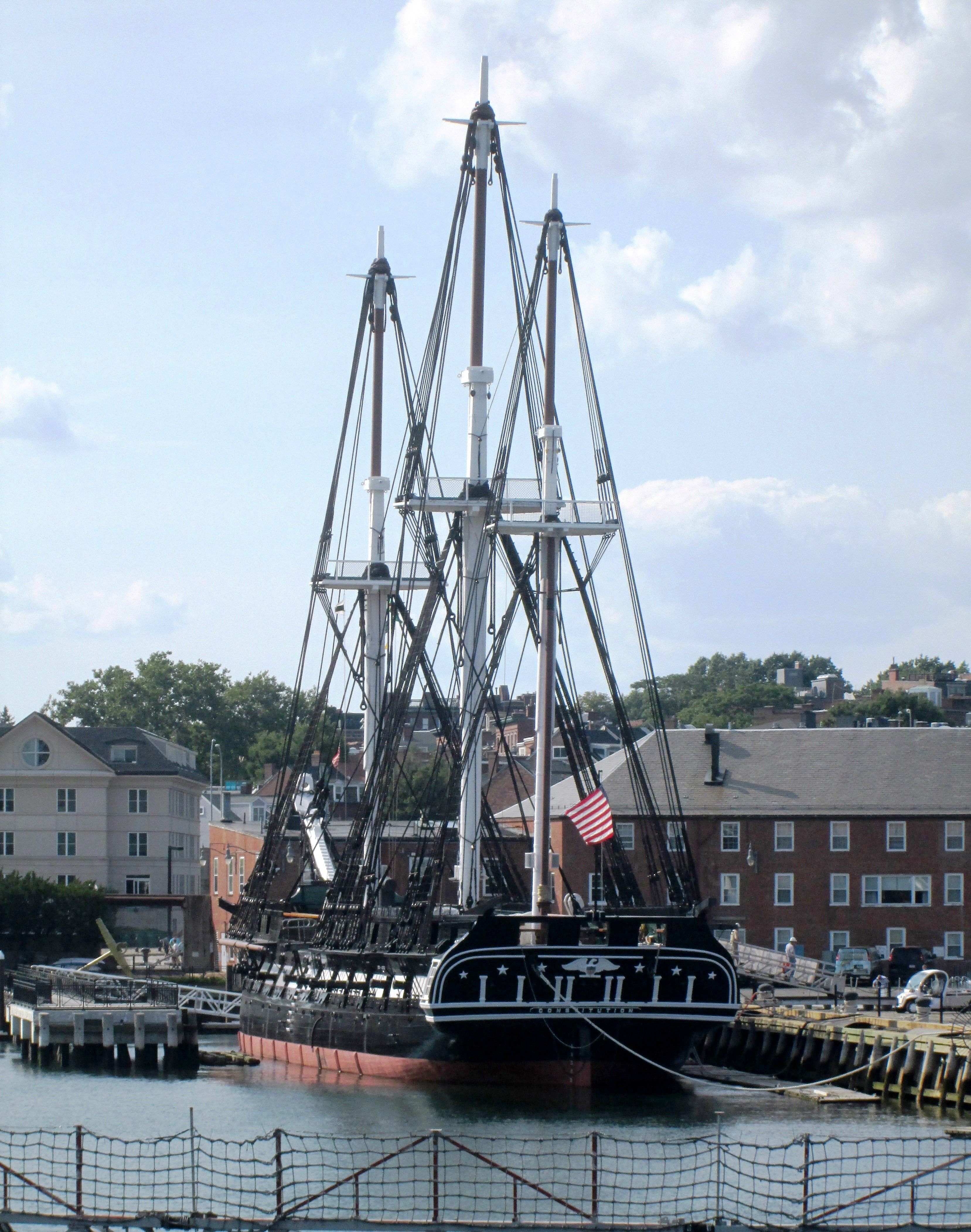USS Constitution berthed at the Charlestown Navy Yard.