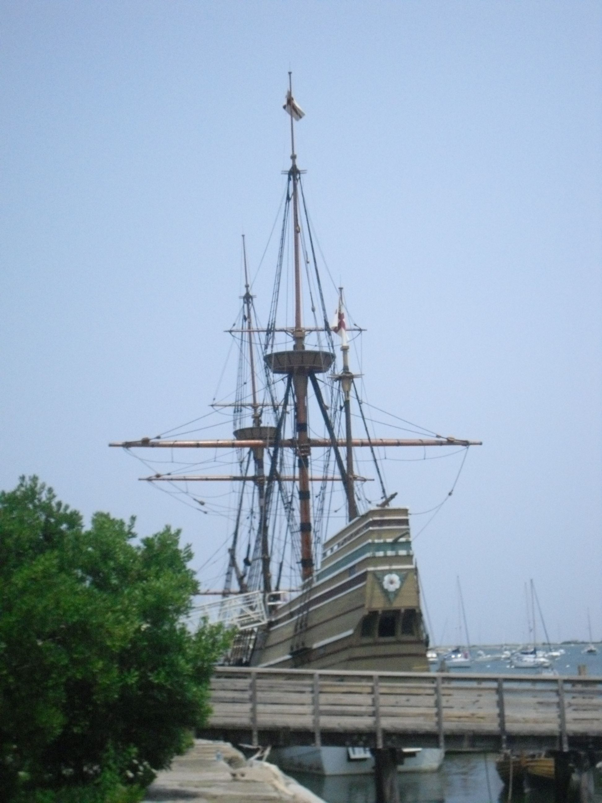 The Mayflower II, a full-scale replica of the Pilgrims' ship, docked in Plymouth.