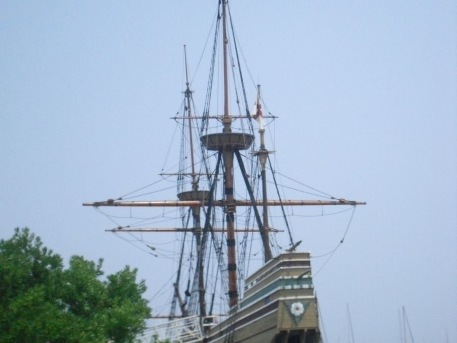 The Mayflower II, a full-scale replica of the Pilgrims' ship, docked in Plymouth.