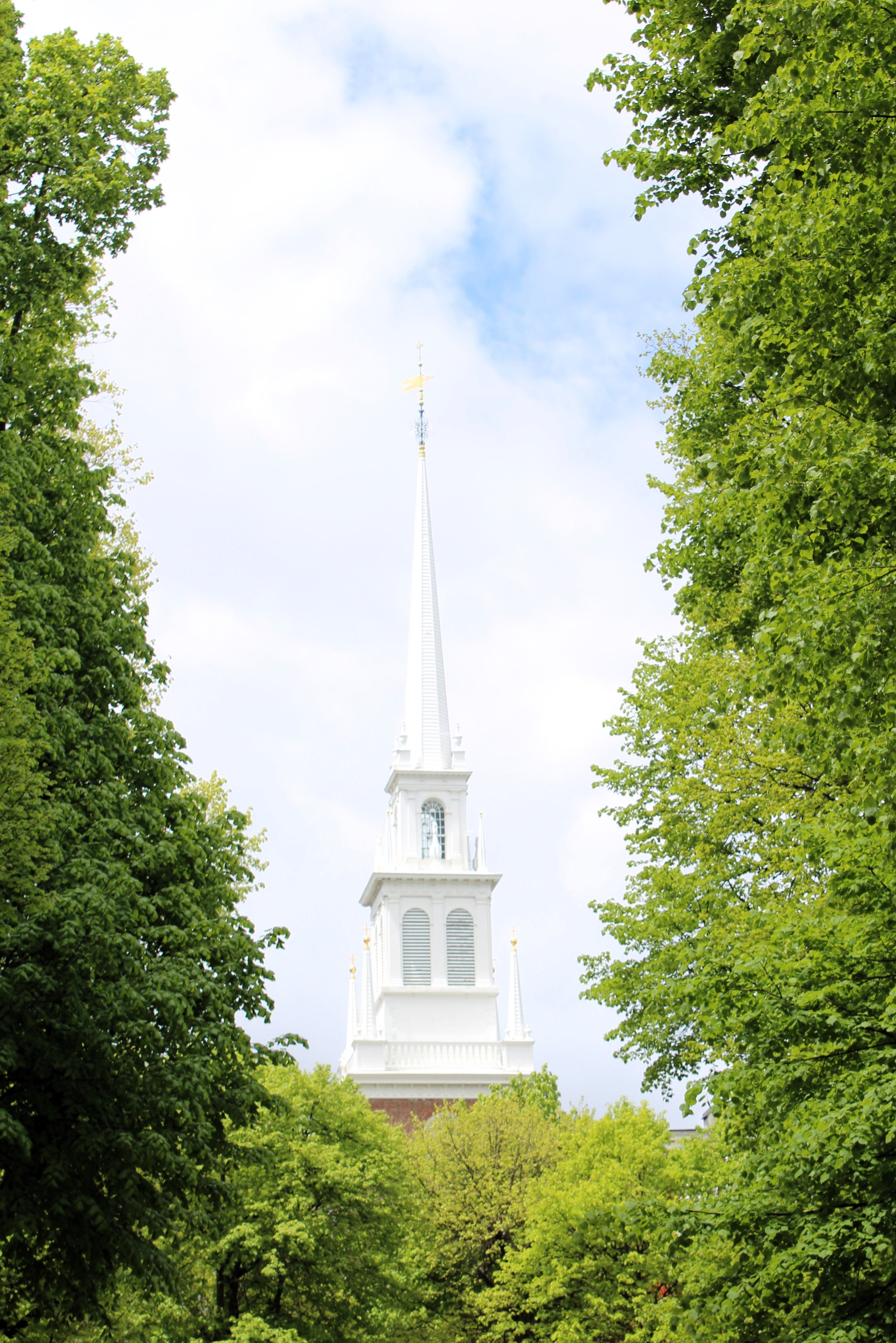 The steeple of Old North Church, where the signal lanterns were hung.