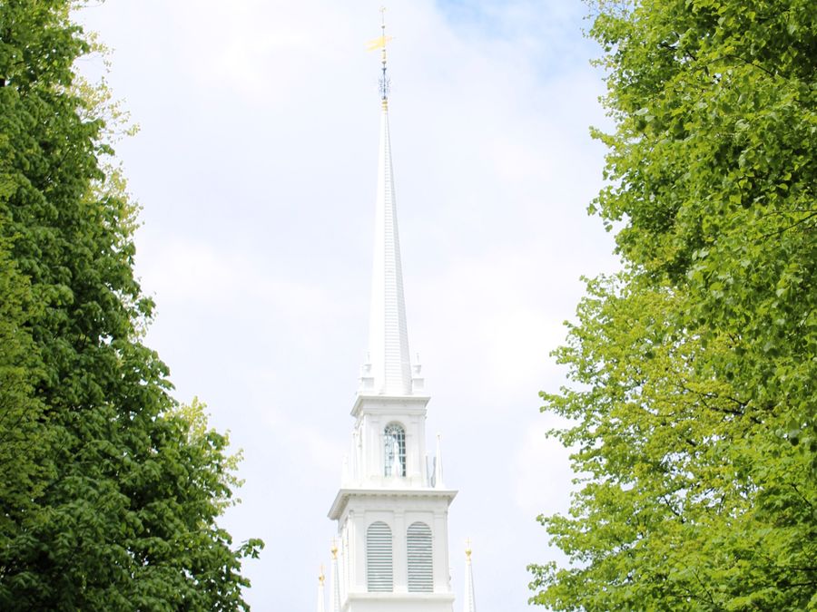 The steeple of Old North Church, where the signal lanterns were hung.