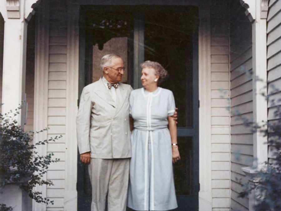 President Harry S. Truman and Bess Truman on the porch of their Independence, Missouri home.