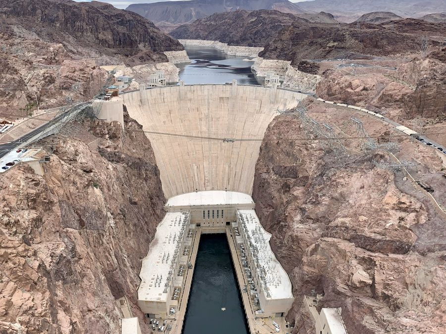 Hoover Dam holding back the Colorado River.