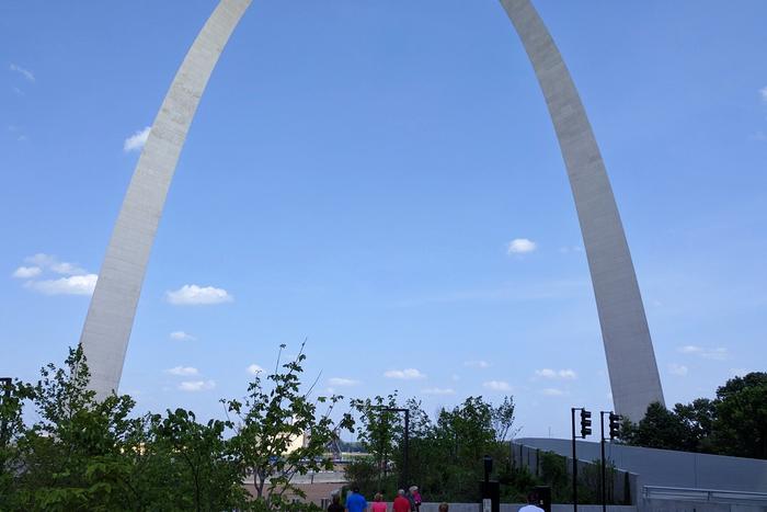 The Gateway Arch rising over the St. Louis riverfront.