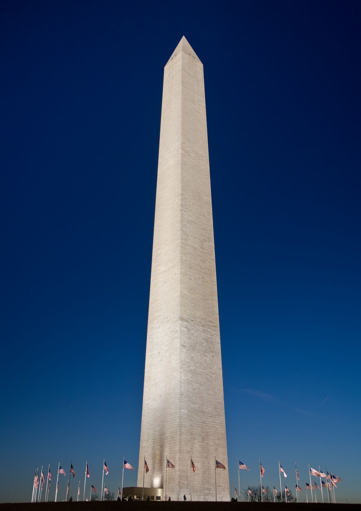 The Washington Monument at dusk on the National Mall.