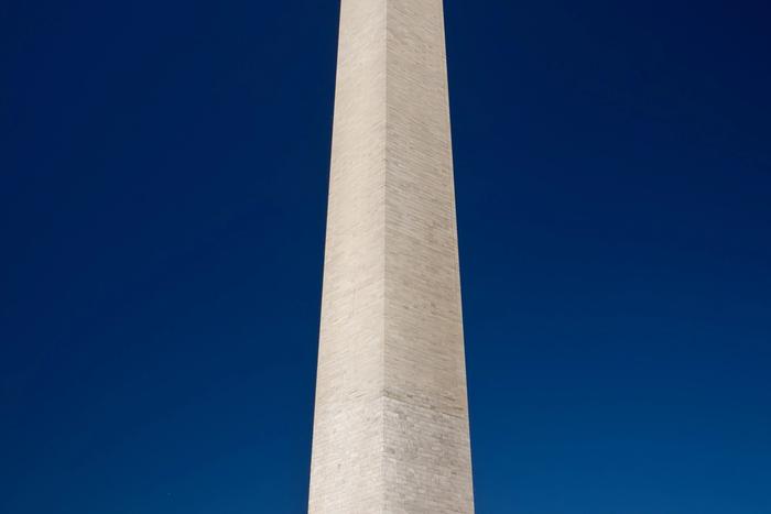The Washington Monument at dusk on the National Mall.