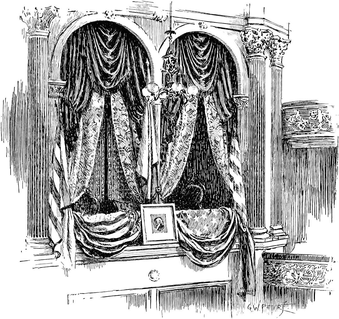 A period illustration of the presidential box where Lincoln was shot.