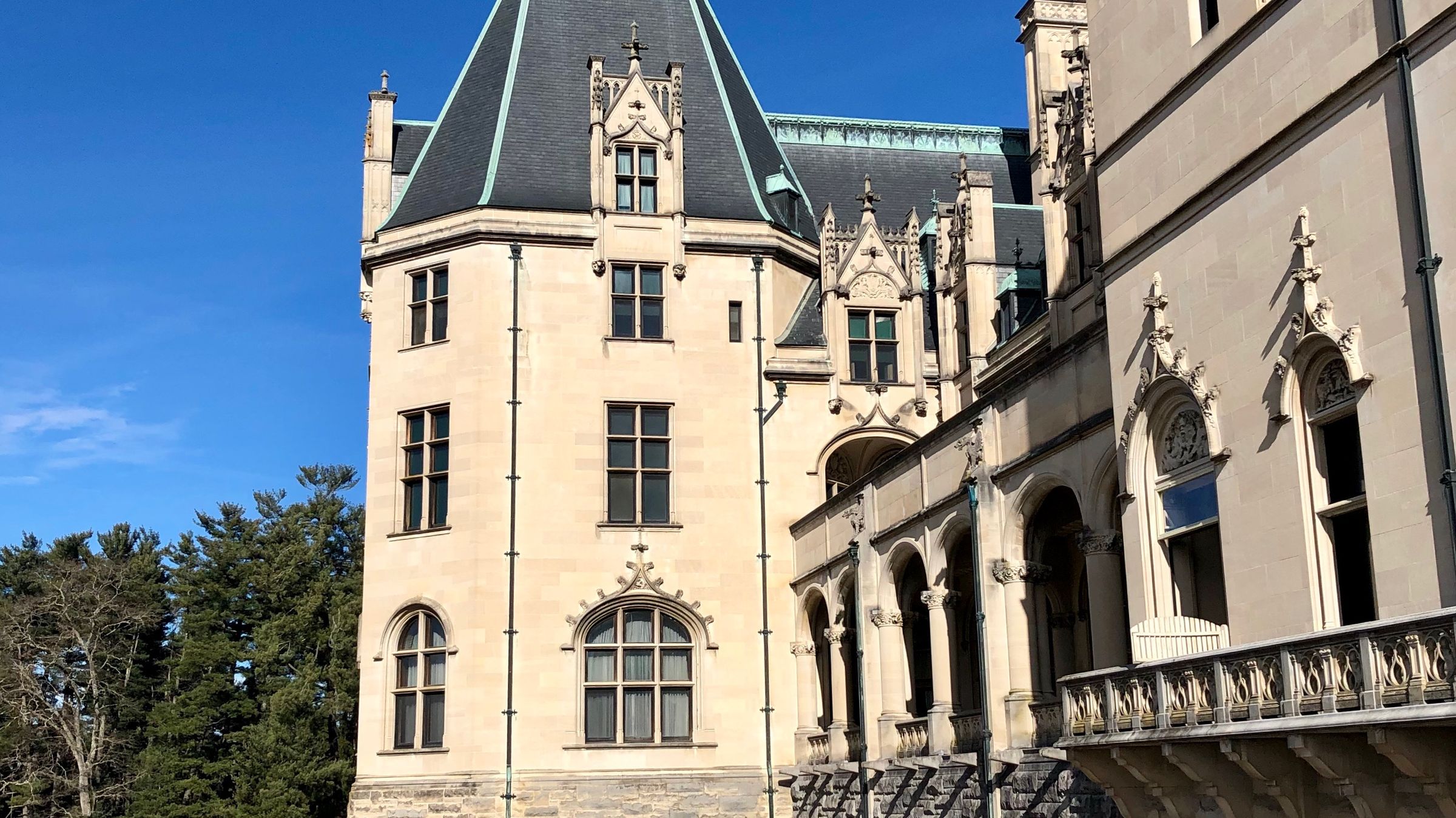 The front facade of Biltmore House, the largest private home in America.