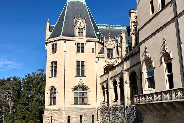 The front facade of Biltmore House, the largest private home in America.