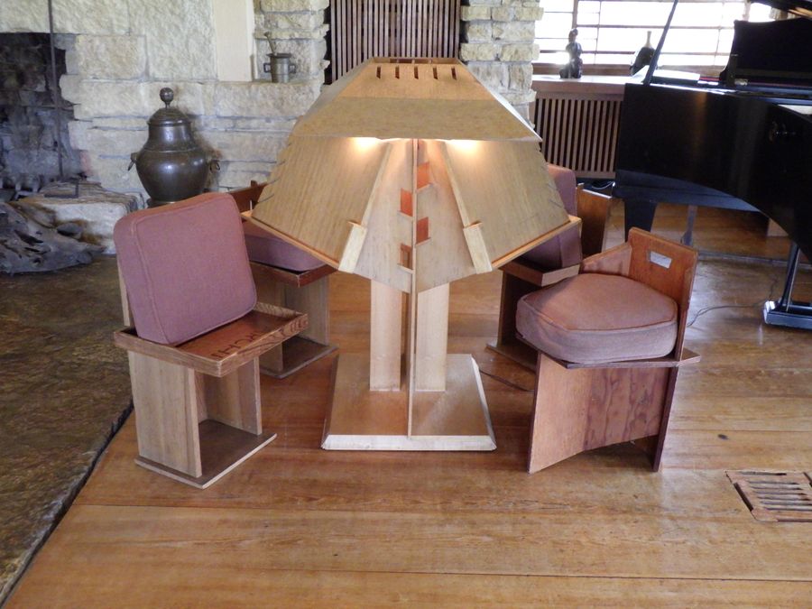 The living room at Taliesin, designed by Frank Lloyd Wright.