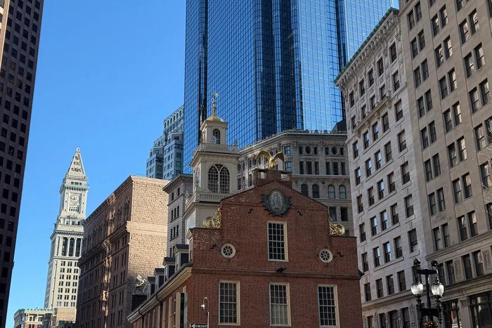 The Georgian brick facade of Boston's Old State House.