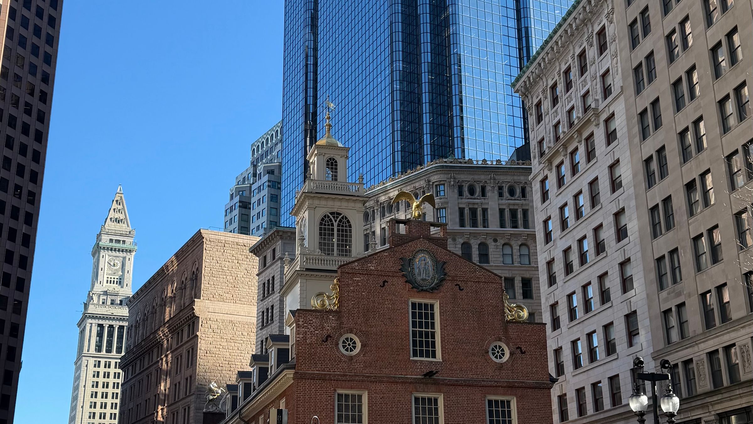 The Georgian brick facade of Boston's Old State House.