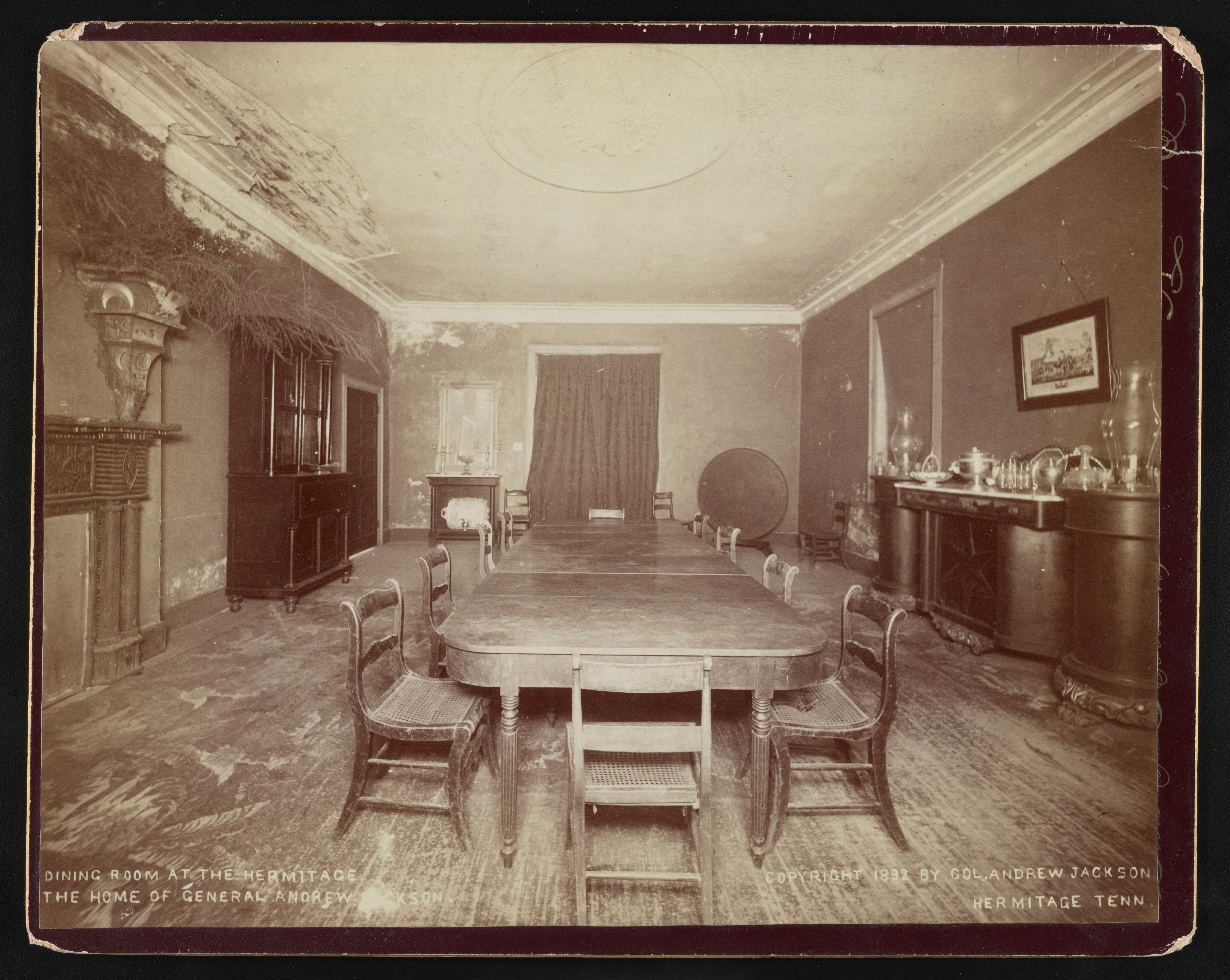 A historic photograph of the dining room at the Hermitage.