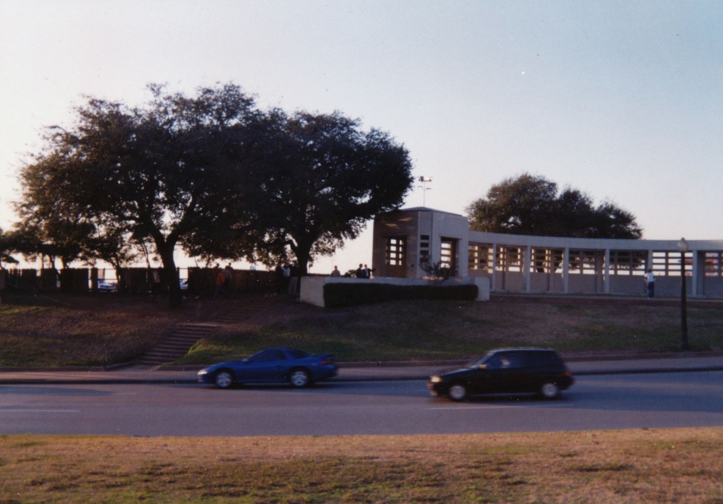 The grassy knoll and picket fence at Dealey Plaza in Dallas.