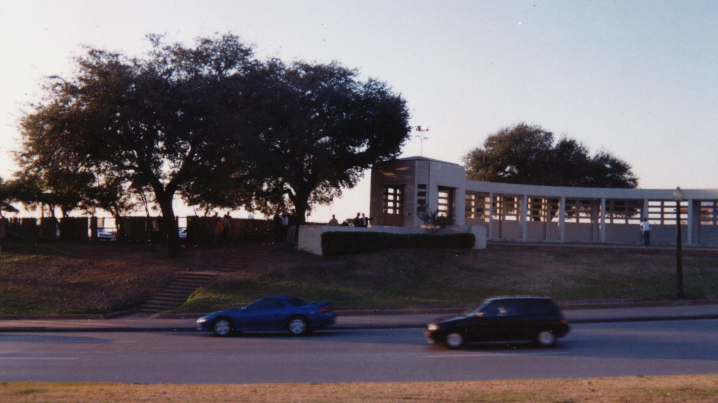 The grassy knoll and picket fence at Dealey Plaza in Dallas.