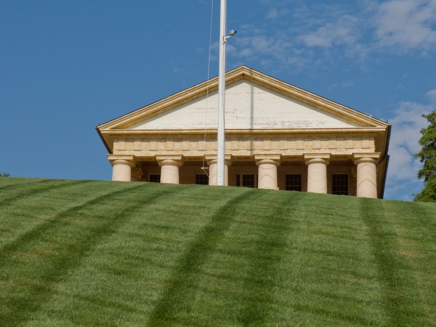 Arlington House's Greek Revival portico with its eight Doric columns.
