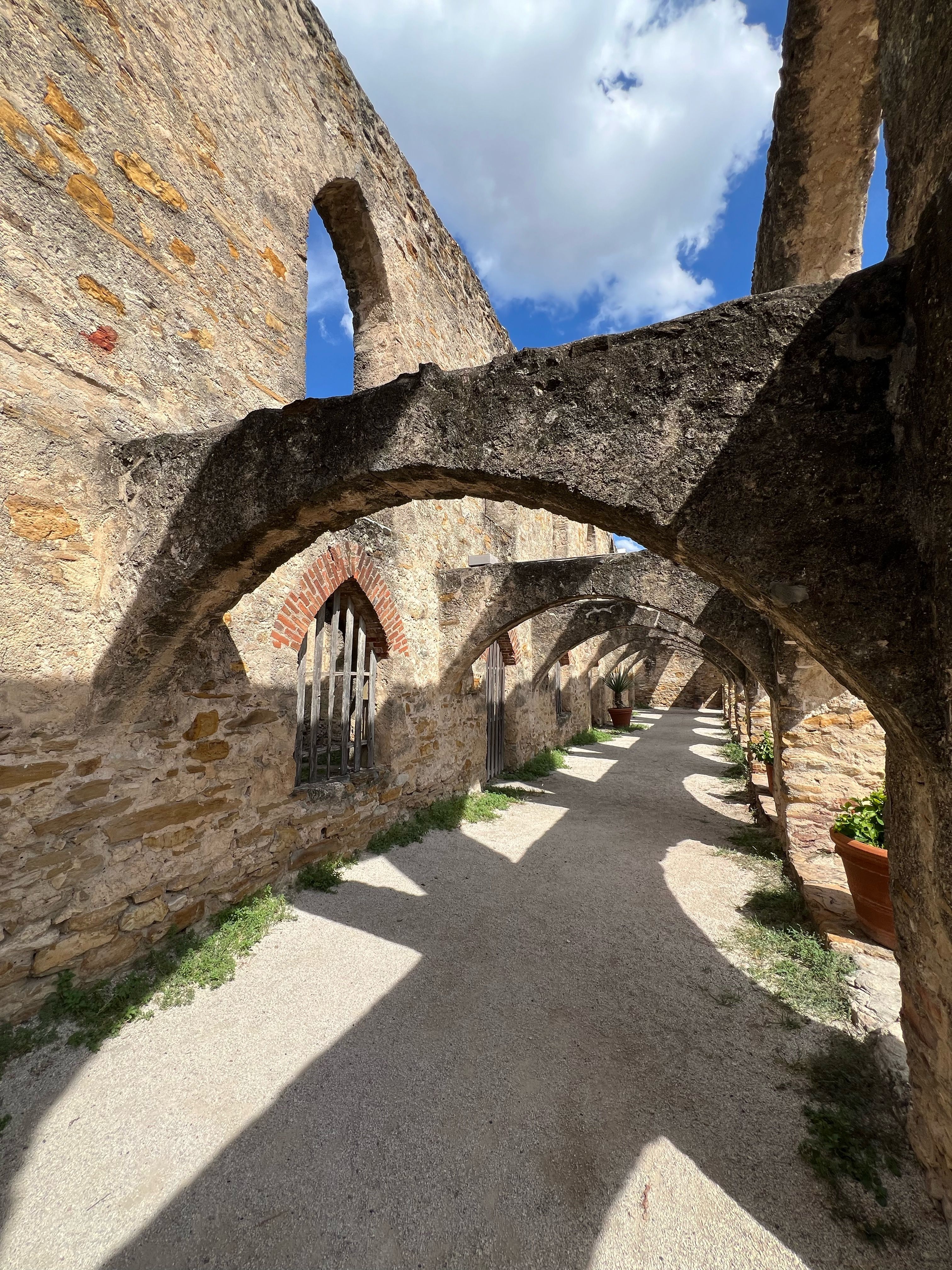 The arched cloister walkway at Mission San Jose.