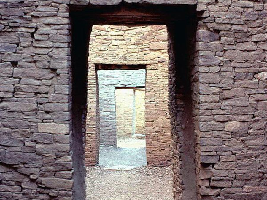 A row of aligned interior doorways at Pueblo Bonito.