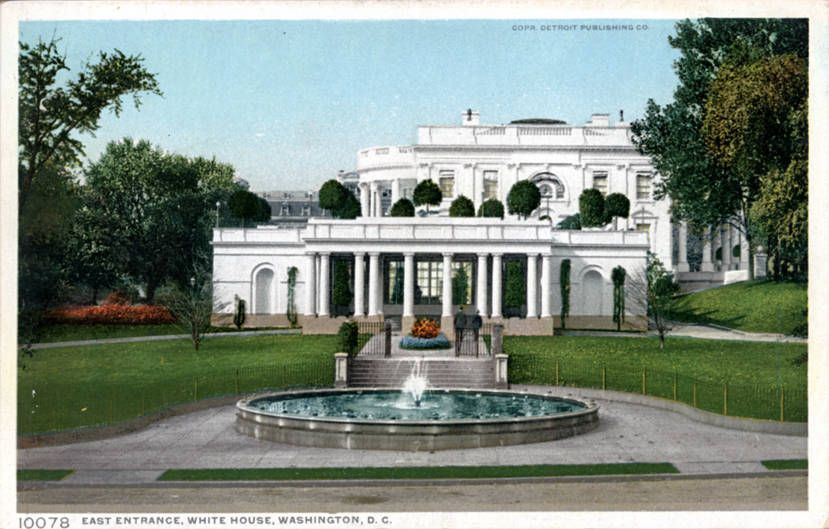 Historic view of the East Entrance of the White House.