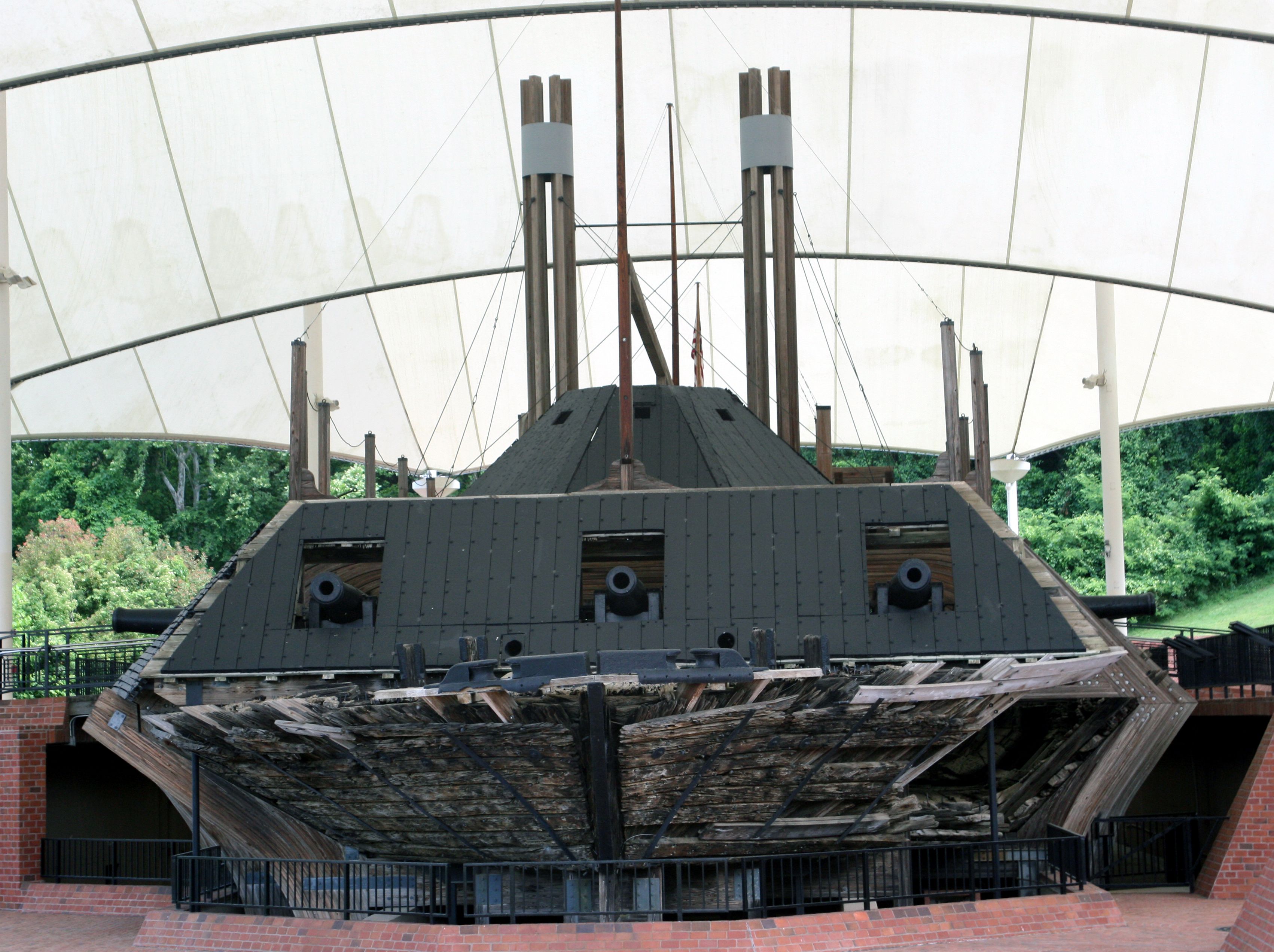The restored Union ironclad gunboat USS Cairo on display at Vicksburg.