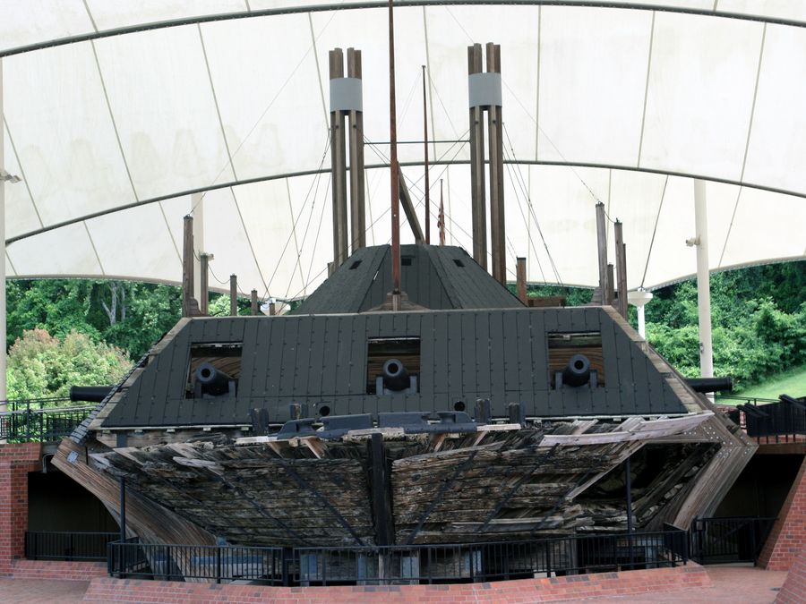 The restored Union ironclad gunboat USS Cairo on display at Vicksburg.