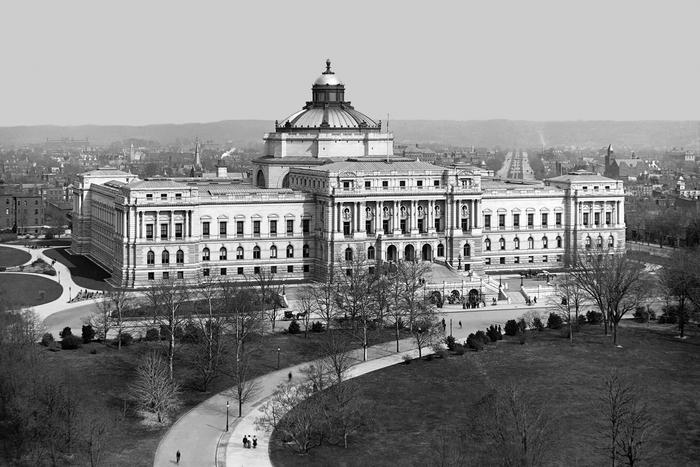 The Thomas Jefferson Building of the Library of Congress, photographed around 1902.