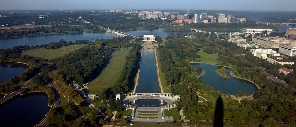 The Lincoln Memorial seen from the Washington Monument.