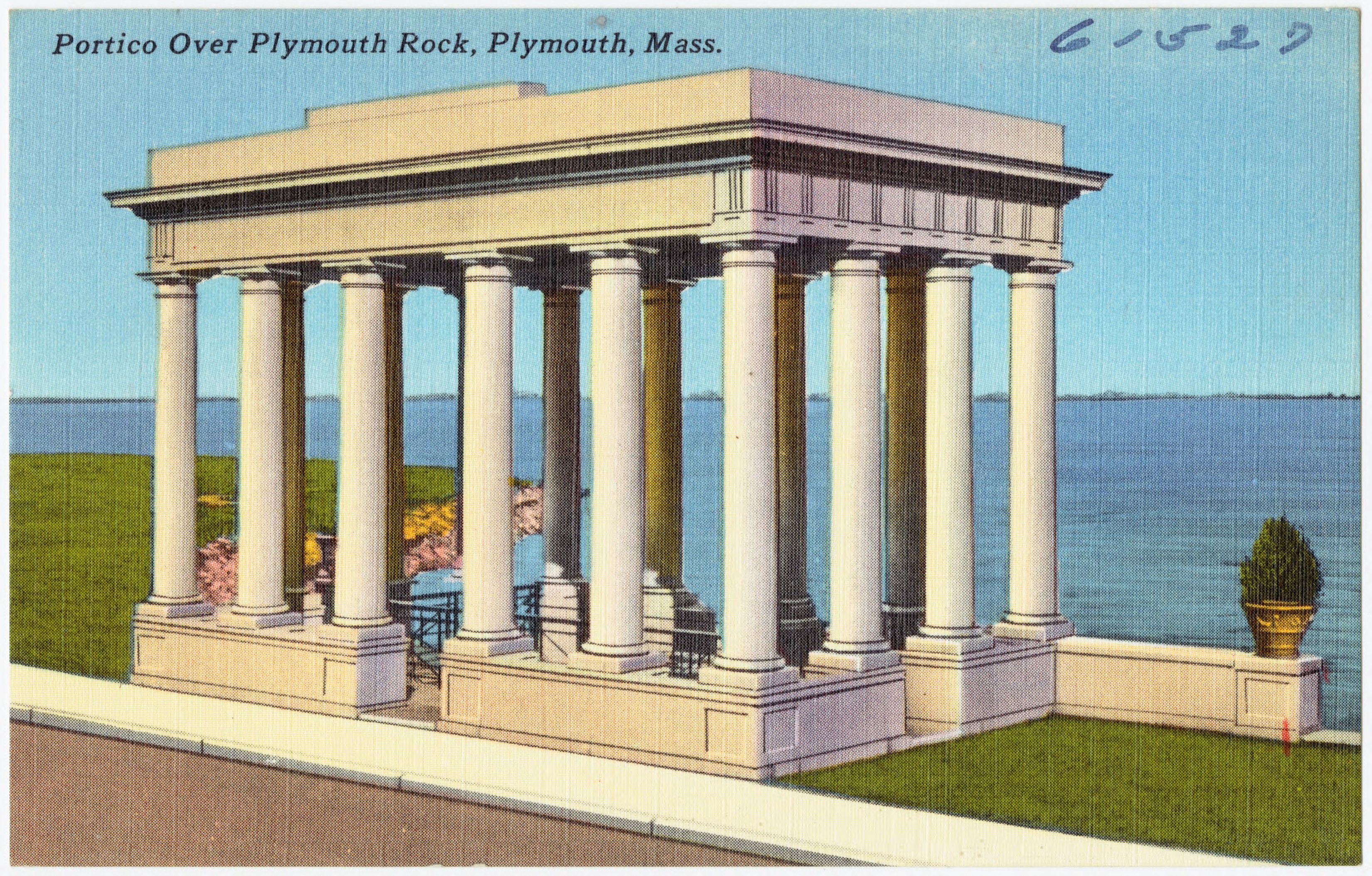The classical portico built to shelter Plymouth Rock on the Massachusetts waterfront.