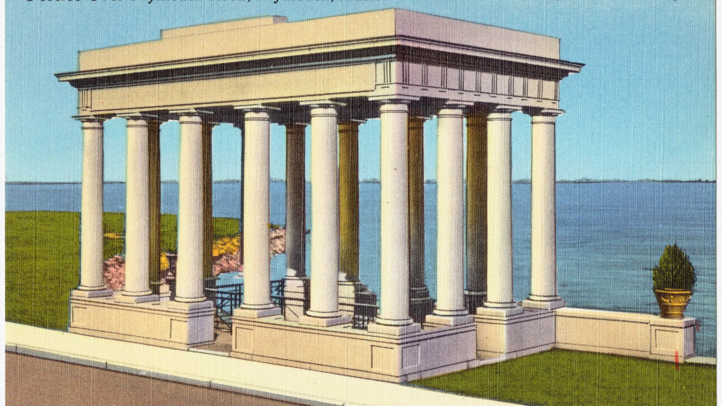 The classical portico built to shelter Plymouth Rock on the Massachusetts waterfront.