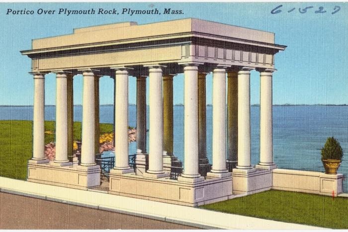 The classical portico built to shelter Plymouth Rock on the Massachusetts waterfront.
