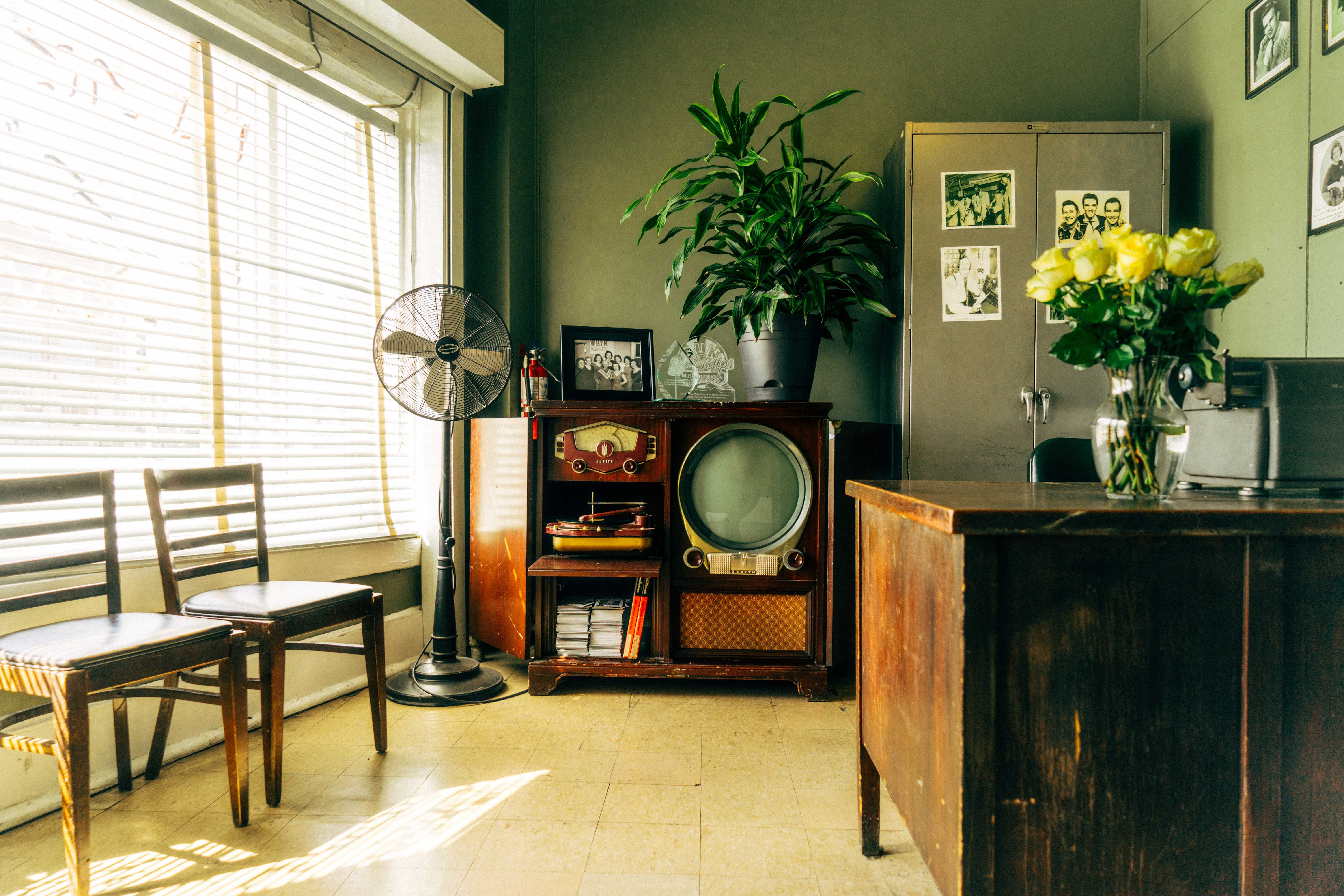 Inside the recording studio at Sun Studio.