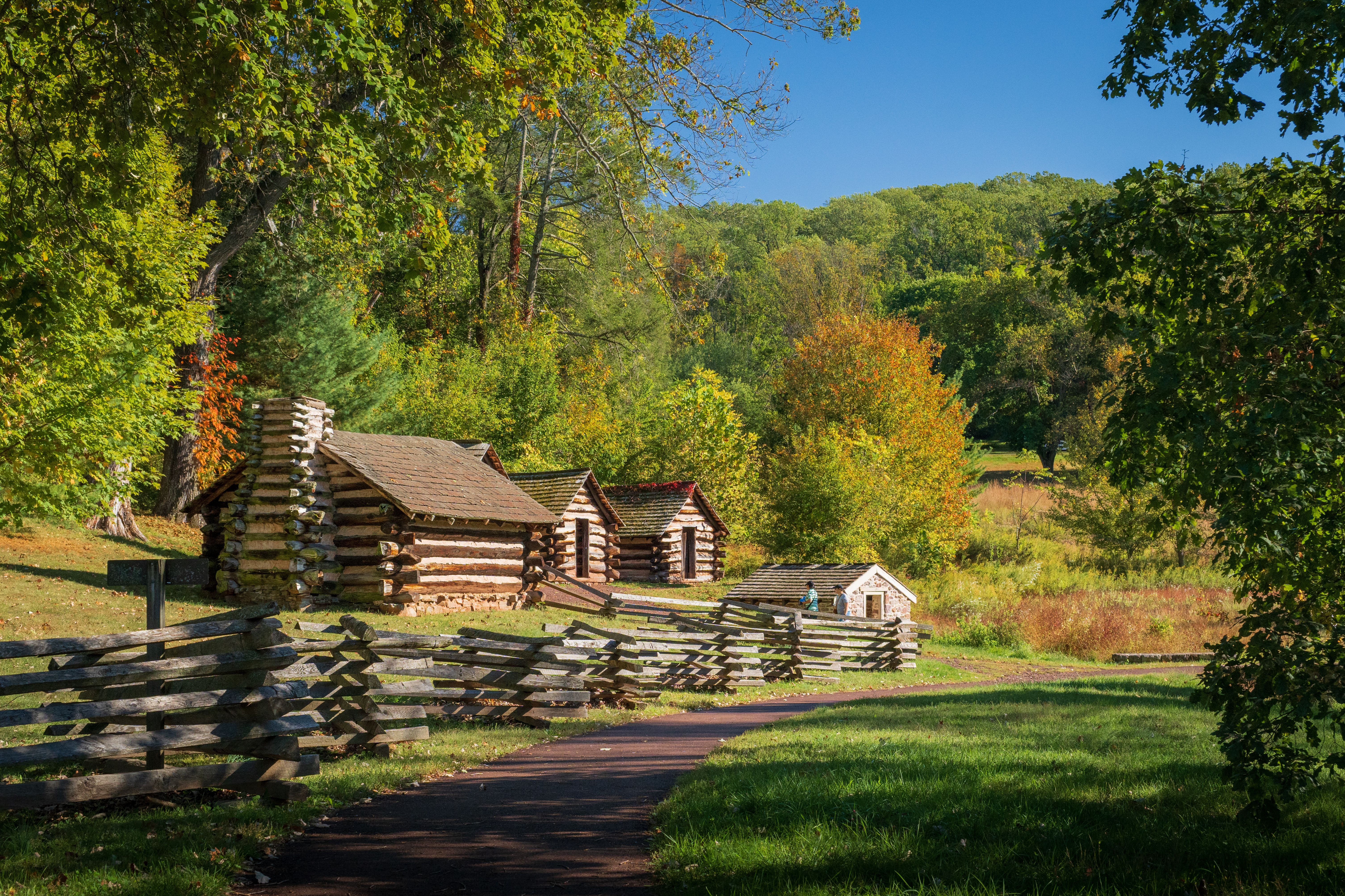 Reconstructed log huts of the Commander-in-Chief's Guard at Valley Forge.