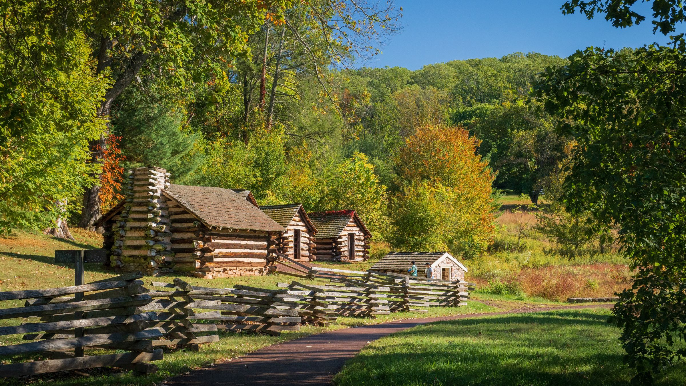 Reconstructed log huts of the Commander-in-Chief's Guard at Valley Forge.