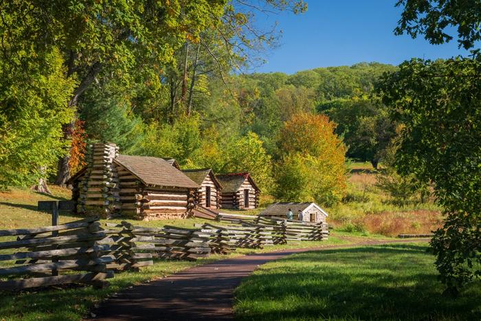 Reconstructed log huts of the Commander-in-Chief's Guard at Valley Forge.