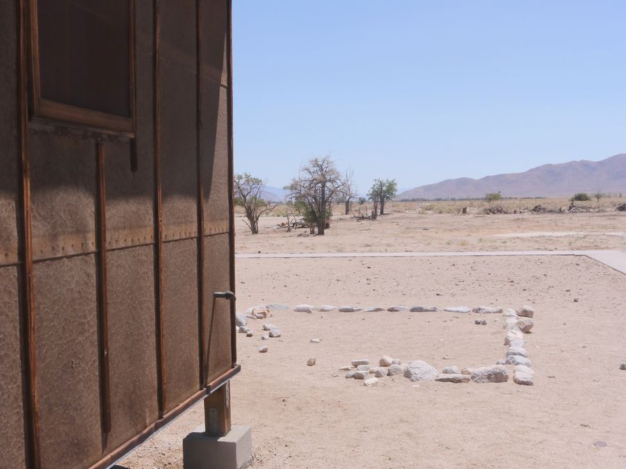 The interior of a restored barrack building at Manzanar.