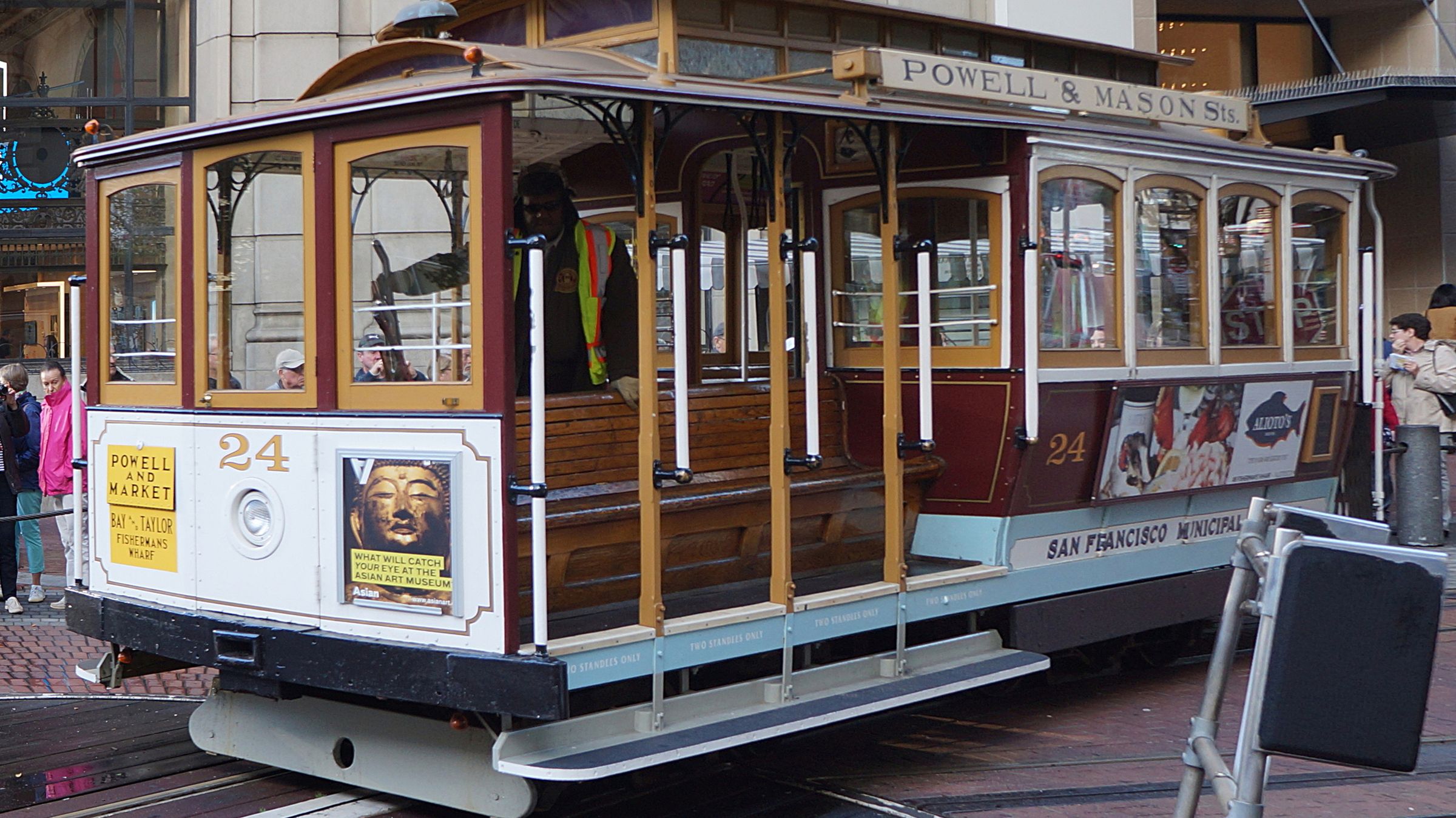 A San Francisco cable car climbing one of the city's steep hills.