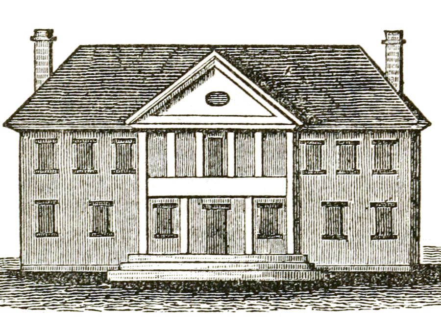 Engraving of the Capitol at Williamsburg, Virginia.