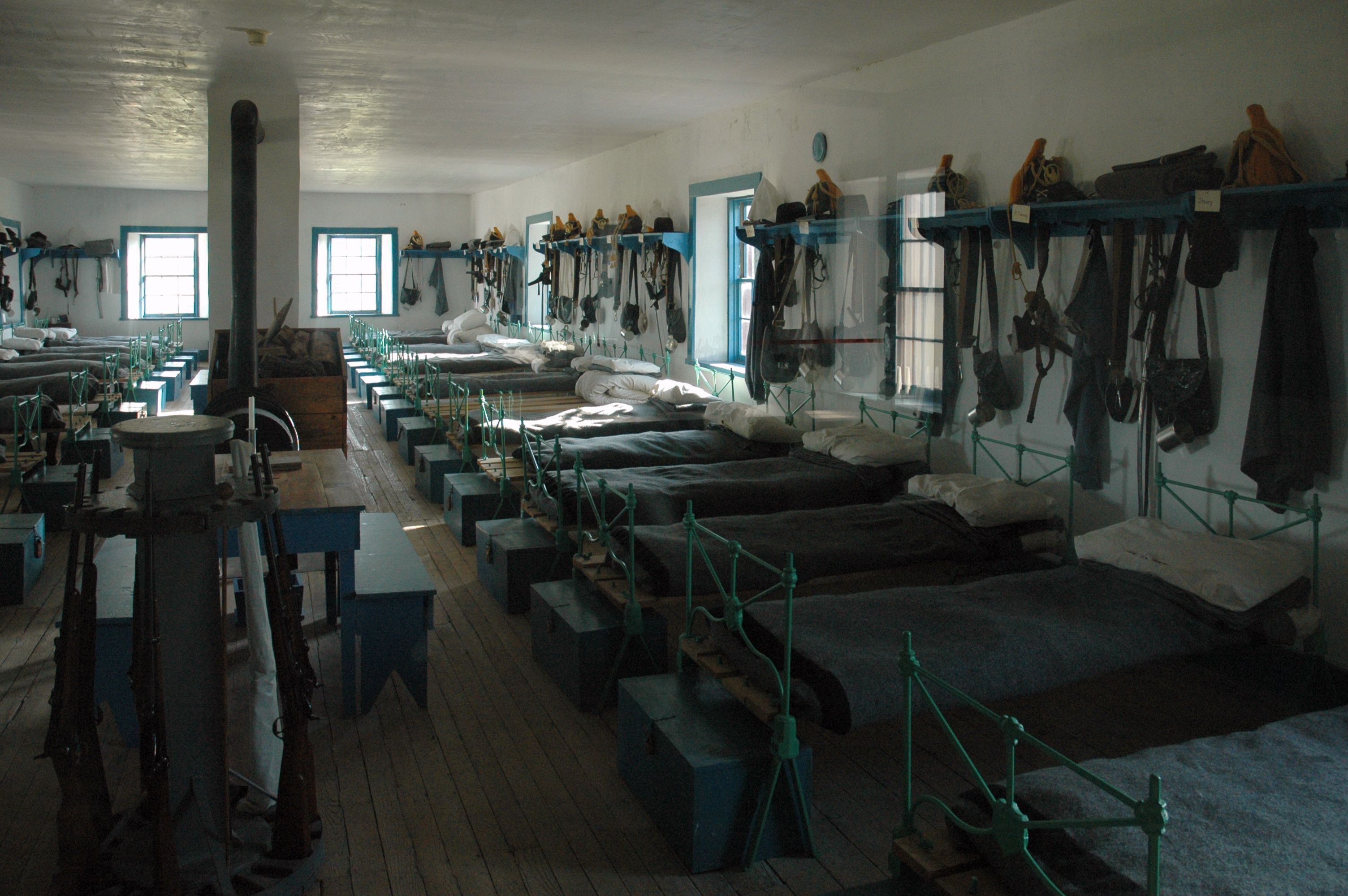 The restored cavalry barracks dormitory at Fort Laramie.