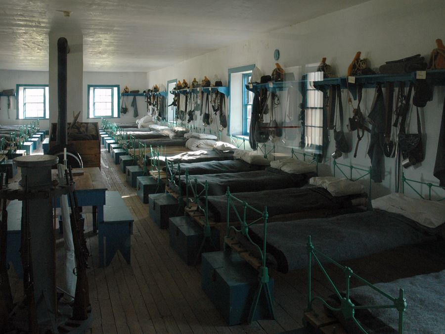 The restored cavalry barracks dormitory at Fort Laramie.
