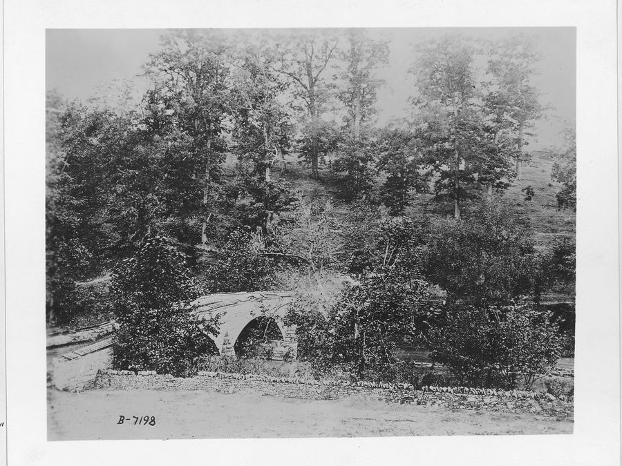 An 1862 photograph of Burnside Bridge after the Battle of Antietam.