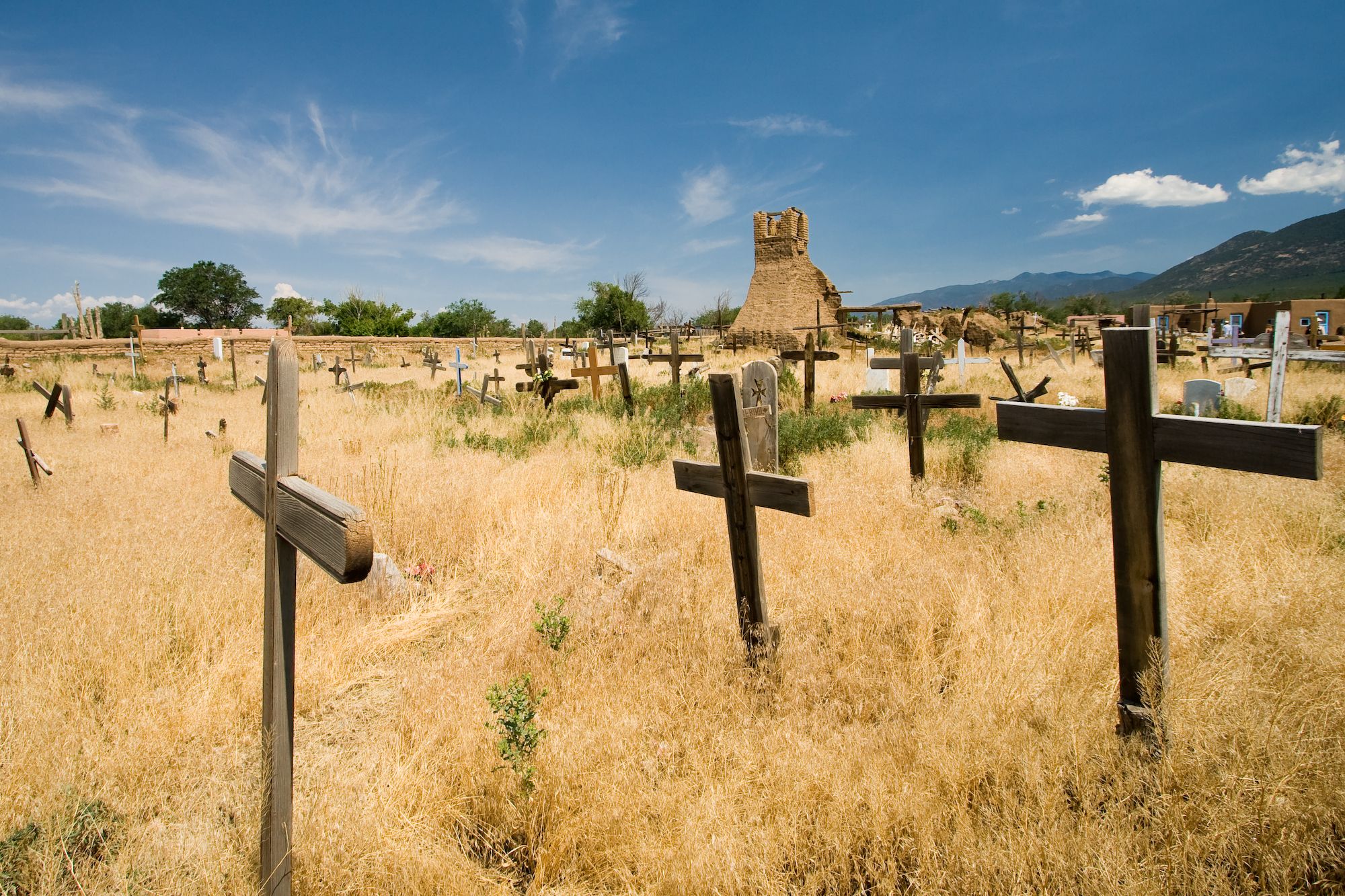 The multi-story adobe houses of Taos Pueblo.