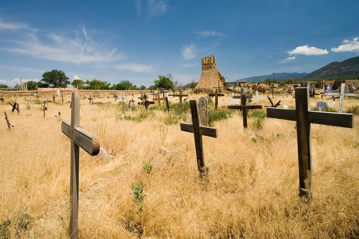 The multi-story adobe houses of Taos Pueblo.